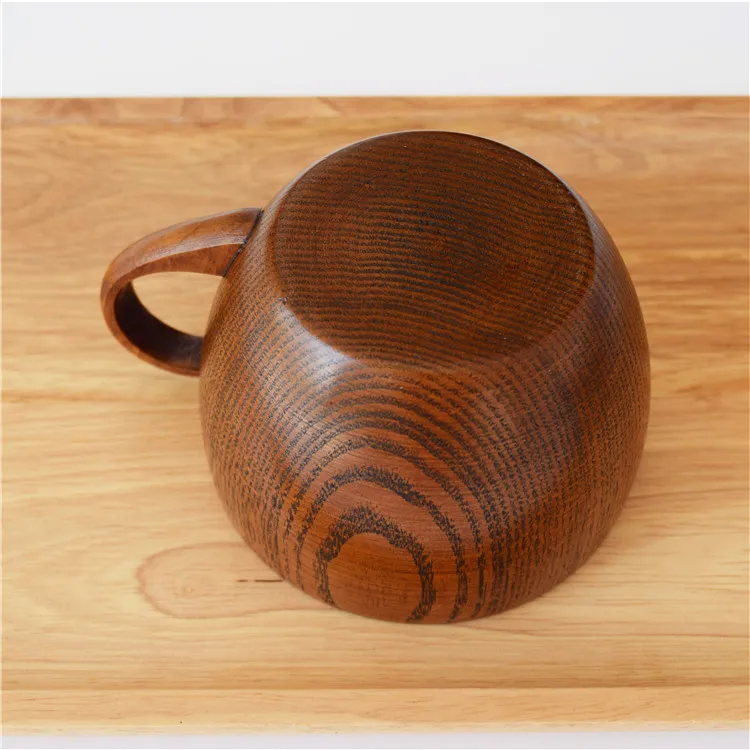 Classic Natural Wood Cup Handmade Wooden Jujube Wood Flat Water Cup Beer Milk Drinkware Tea  Coffee Mug With Handle