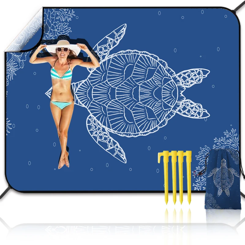 Outdoor Camping Large Quick Dry Wateresistant Sand Proof Beach Mat with Corner Pockets Portable Bag