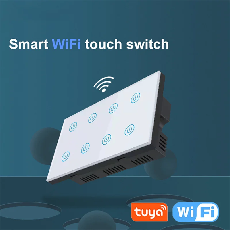 tuya wifi wireless smart 8 gang glass panel touch wall light switch work with alexa and google home