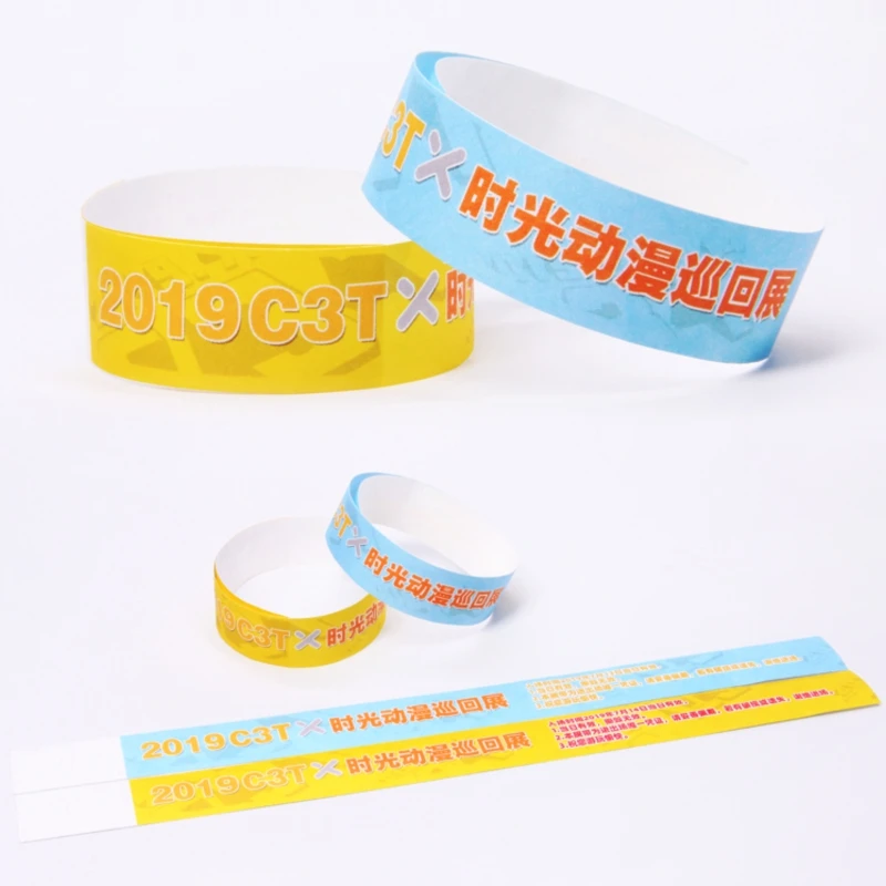 HXY Custom Promotional Complicated Pattern Disposable Record Id Information Paper Bracelet Blank Tyvek Wristband Printing