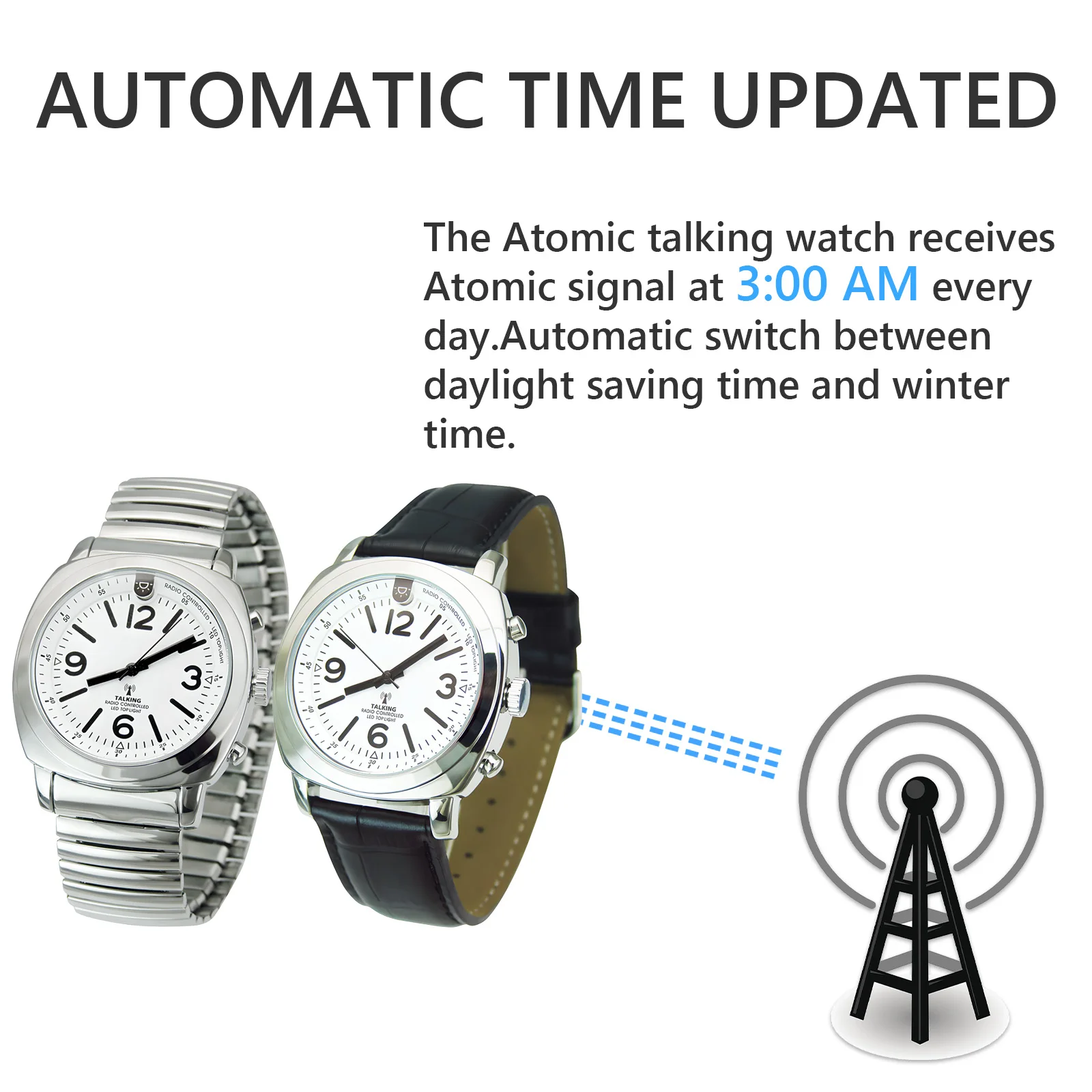 Square Business Real Human Voice Atomic Talking Watch with Clear and Loud Alarm watch for Visually Impaired and blind people