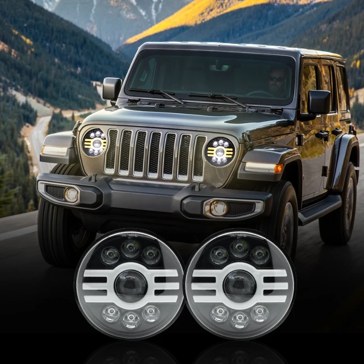 2021 led headlight parts dual color 3535LED Chip high and low beam round 7inch headlight