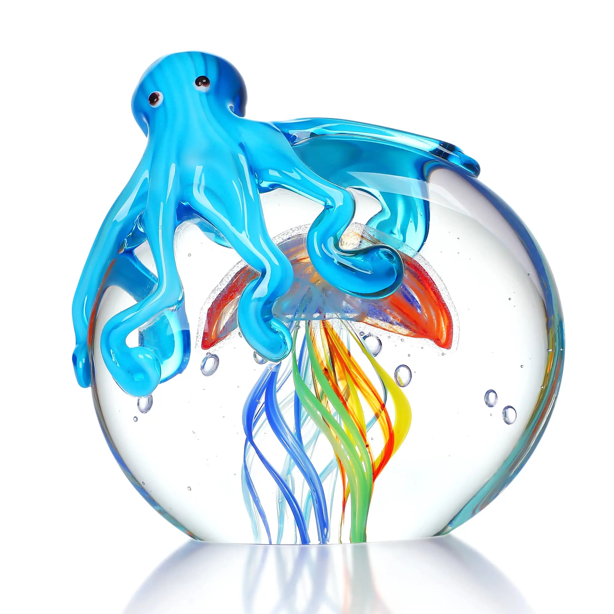 5inch Colorful Crystal Octopus and Jellyfish Collectible Sea Animal Artwork Sculpture Home Aquarium Decor