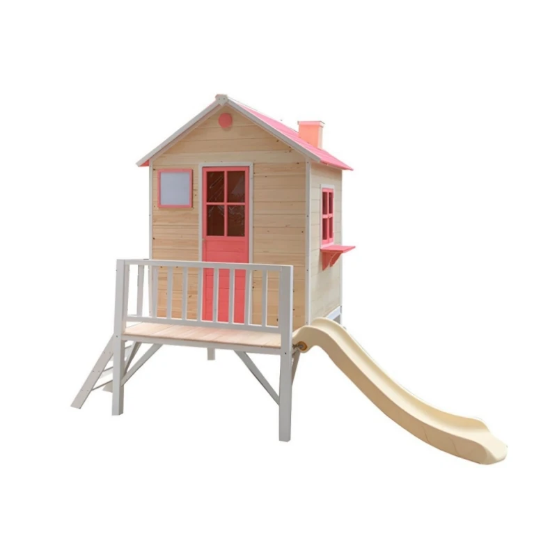 Outdoor Backyard Wooden Play Home with Slide  for Kids Playing