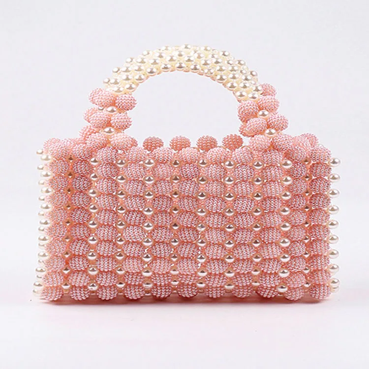 Pearl Dinner Dress Handbag 2023 New Hand Woven Small Design Beaded Square Bag