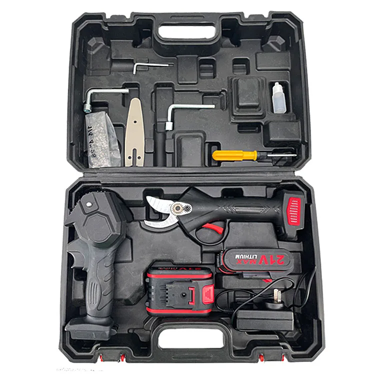 F professional lithium battery garden pruning set 30mm electric pruning shears progressive pruning shears with 4inch chainsaw