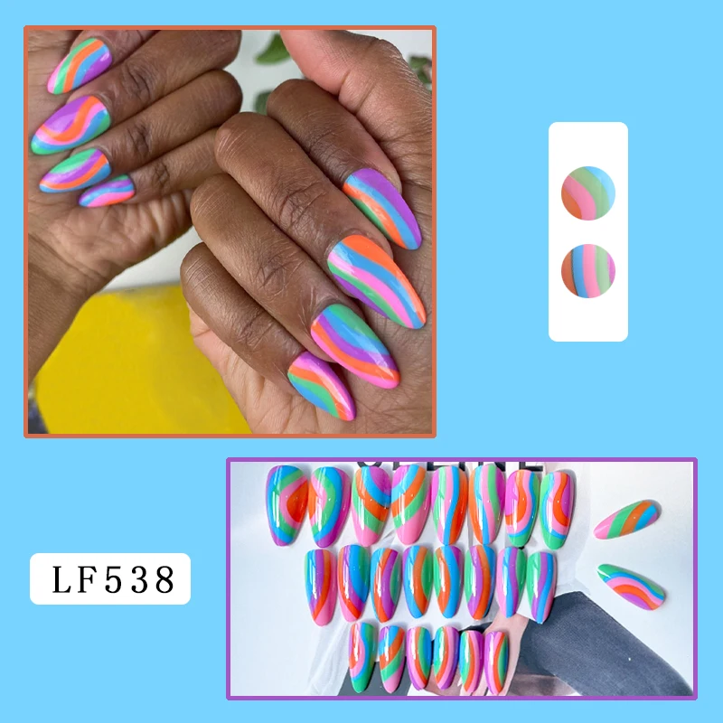 Ins Hot Sell Faux Ongles Printed Fake Nails Brand Accessories Art OEM Impress Manicure Reusable Long-Lasting Artificial Nails