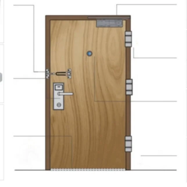 
Laminated door 90 min fire rated wood door with labels for hotel or hospital 