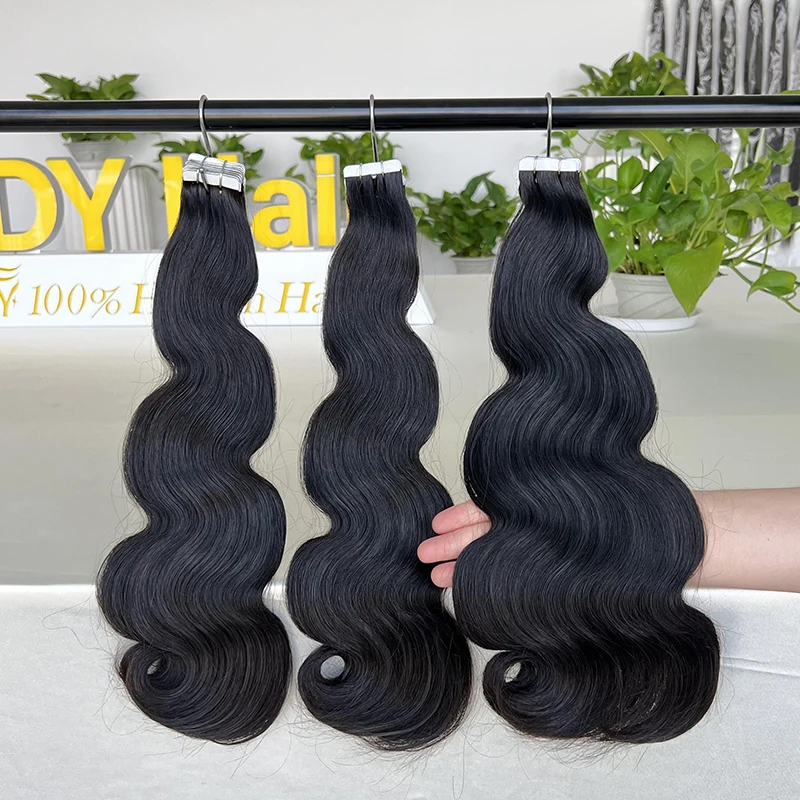 10A 12A Double Drawn Body Wave Tape In Hair Extension Seamless Invisible Tape In Wave Human Hair Extensions