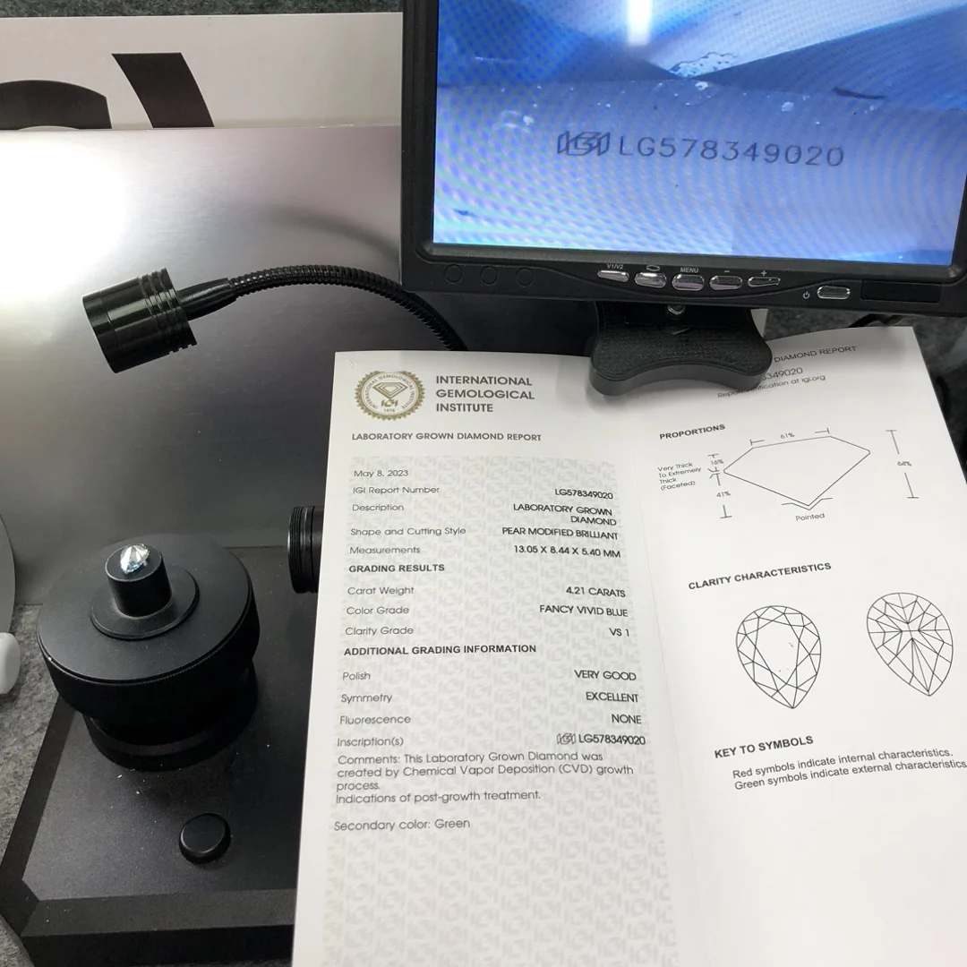 IGI Certified CVD Lab Grown Diamond Synthetic Fancy Vivid Blue Pear Cut Diamonds For Jewlery