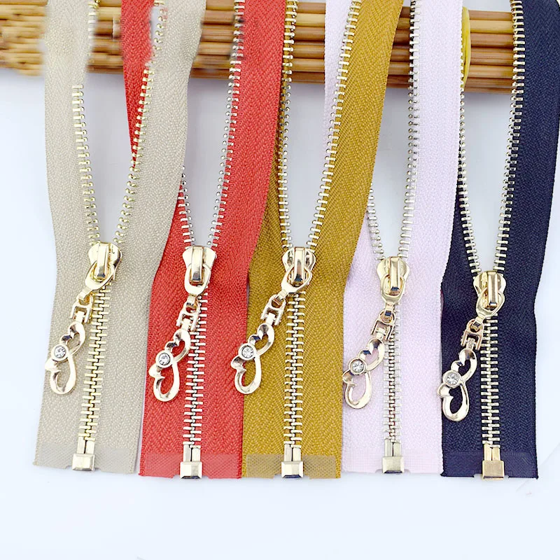 Clothing design accessories #5 zipper roll decorative slider golden teeth metal zipper pull open-end metal zipper for garment