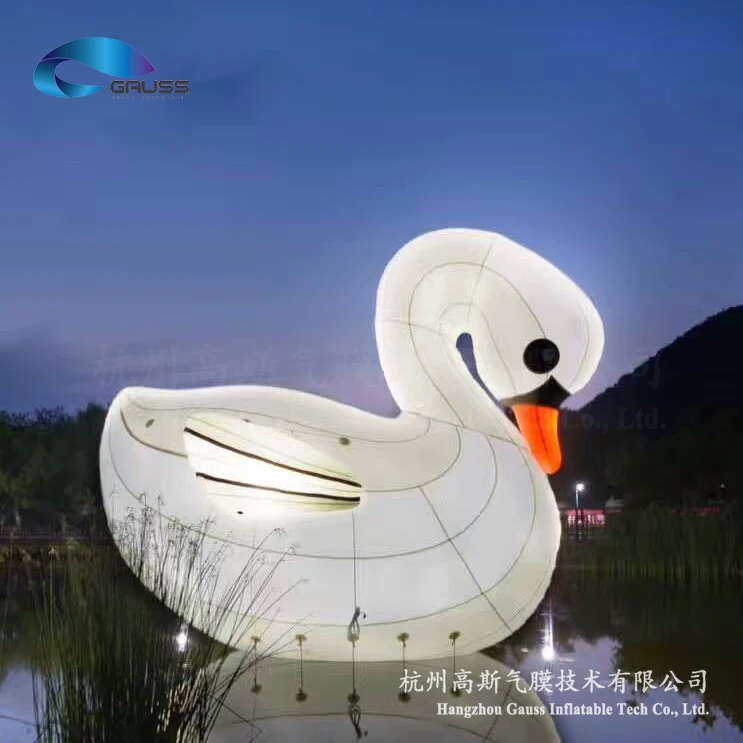 For Advertising and Attracting Customers Inflatable 6M White Swan Float with LED Lights for Pool, Beach, and Lake