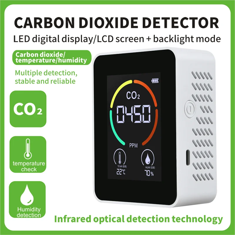 Wall Mounted NDIR Alarm 3 In 1 Indoor Air Quality Detector Multi Gas Analyzers Mini Portable Co2 Meter For Greenhouse