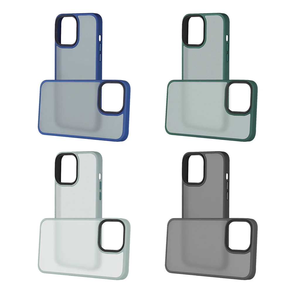 Translucent Matte Smooth Colorful metal button PC TPU Anti-drop Phone Case for iphone 14 13 12  cover XS
