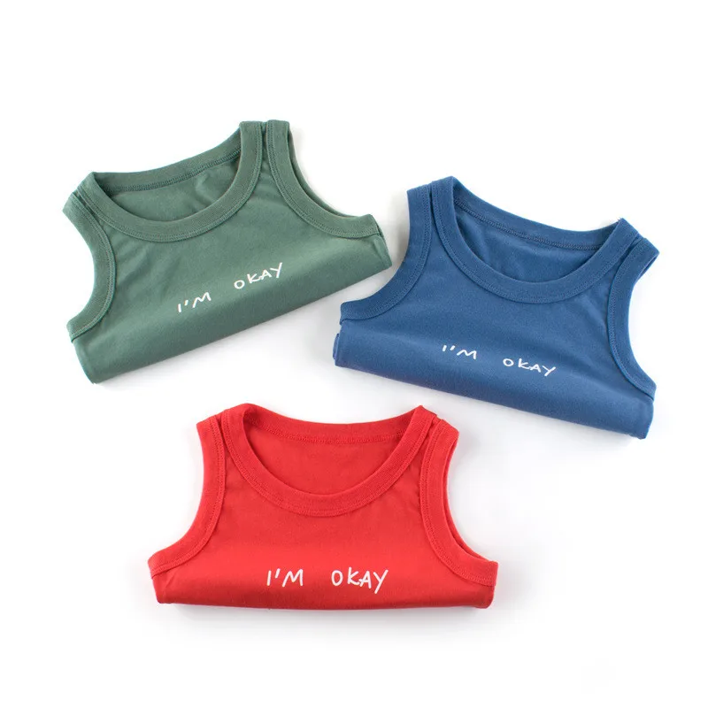 
Colorful kids clothes summer letter pattern sleeveless 100% cotton soft breathable customize knitted casual boy vest 