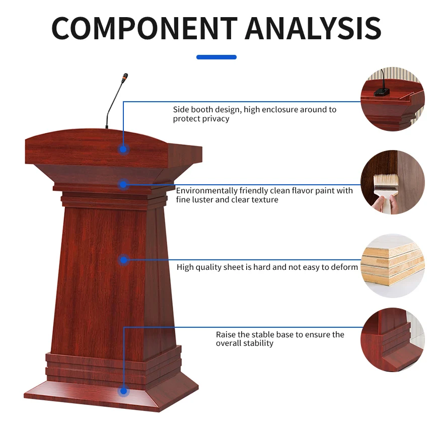 Modern Ancient Rostrum Wooden MDF Metal Podium Pulpit Desk Church College Auditorium Concert Hall Entry OEM Commercial Furniture