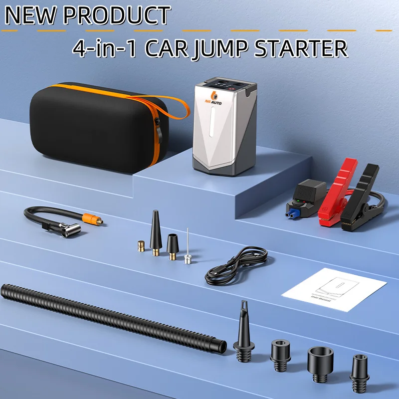 4in1 Car Battery Charger 12V 24V Power Bank Blower Car Tire Inflation Air Pump Compressor 12000mAh Portable Car Jump Starter