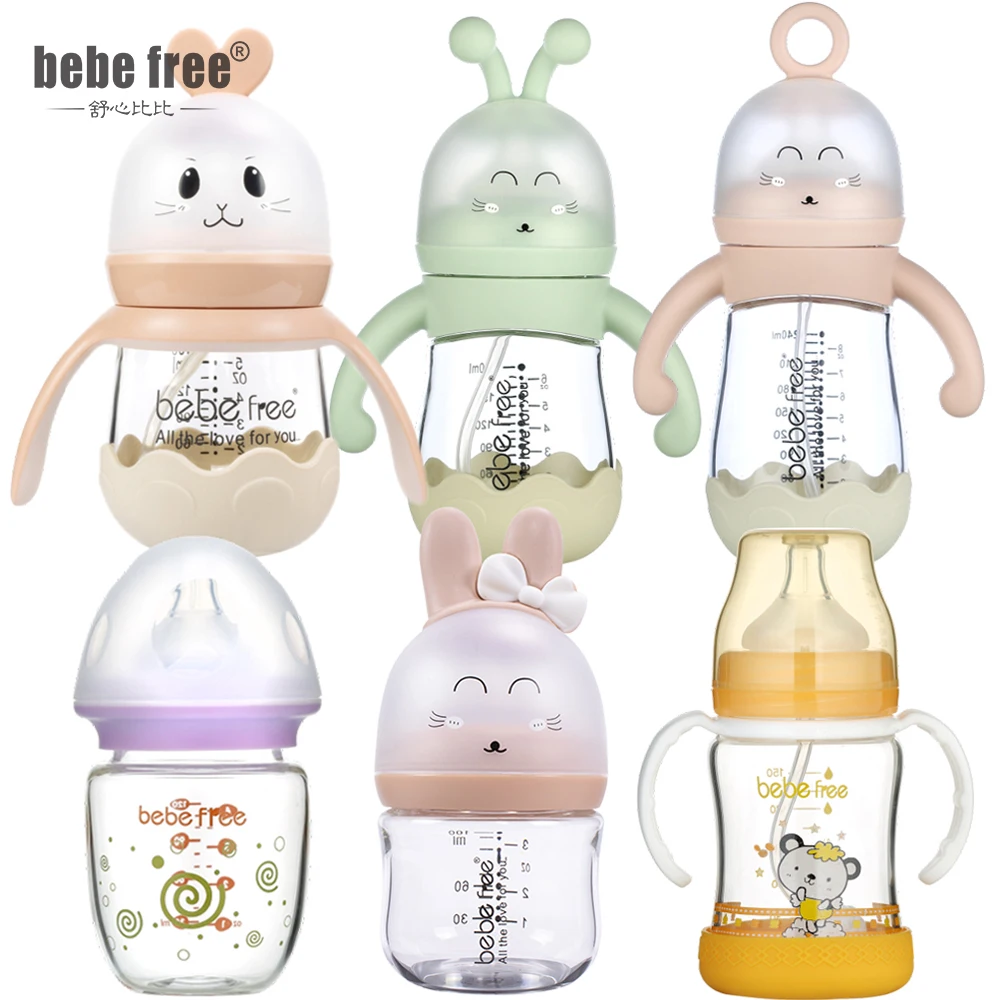 Custom LOGO BPA Free Milk Feeding Supplies Newborn Anti Colic Glass Baby Bottle