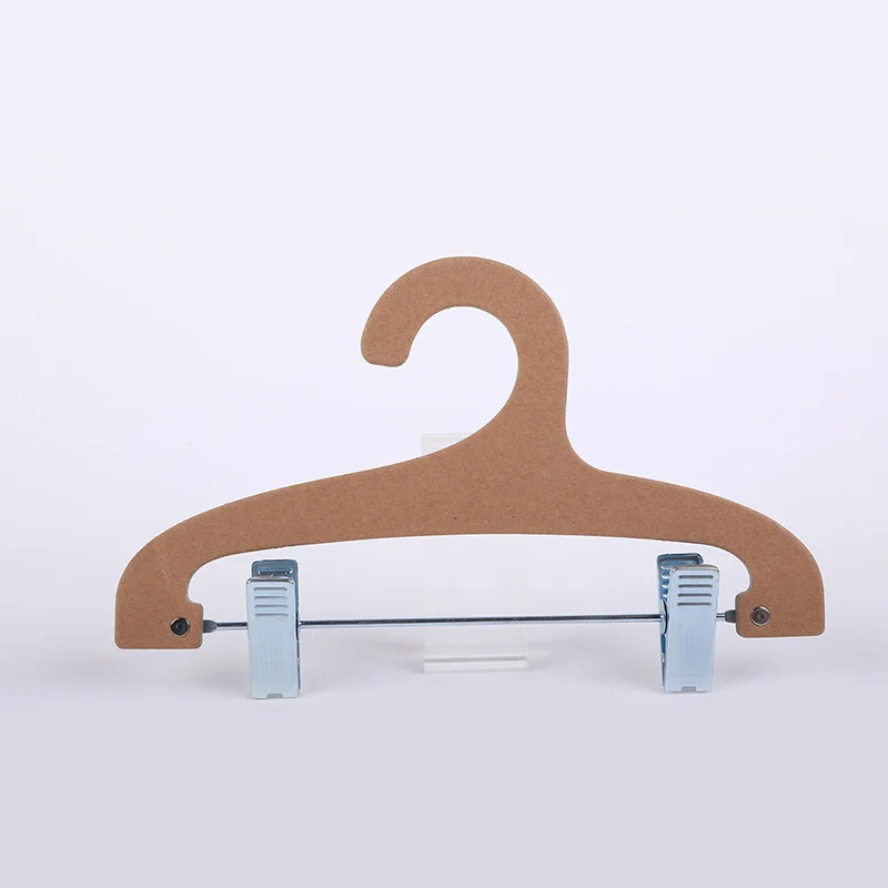 3mm FSC material Custom logo kraft cardboard pants shorts skirts paper hanger for kids baby with metal clip