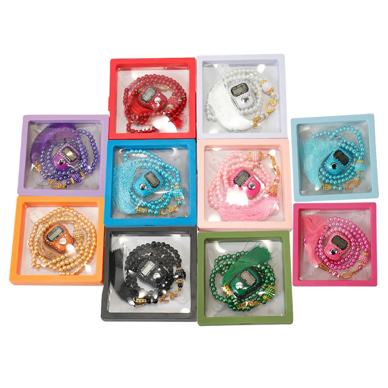 Religion Eid Ramadan Bright Pink 99 Beads Tasbihs Set Allah Islamic Prayer Tesbih Digital Rosary Glass Worry Muslim Beads