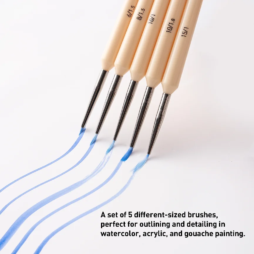 HIMI MIYA NYLON HAIR MATERIAL DETAIL PAINT BRUSH SET 5PCS ARTIST PAINT GOUACHE WATERCOLOR ACRYLIC PAINT BRUSHES