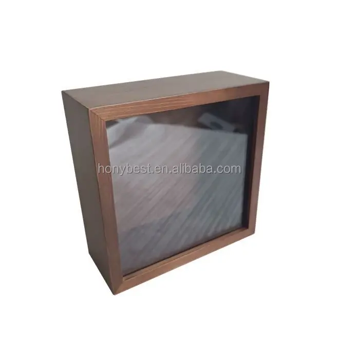Durable Home or Office Decor Walnut Color Pine Wood Shadow Box Frame Display Case Wooden Memory Box Frame For Wall and Tabletop
