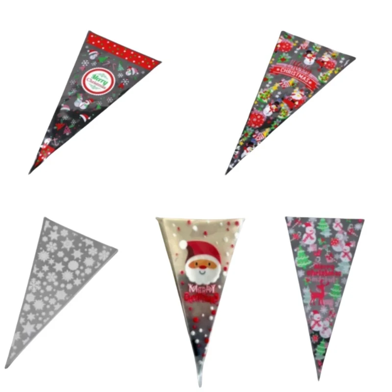 Cheap Print Popcorn Bag Triangle Opp Cello Bags For Candy Plastic Christmas Piping Cone Bag