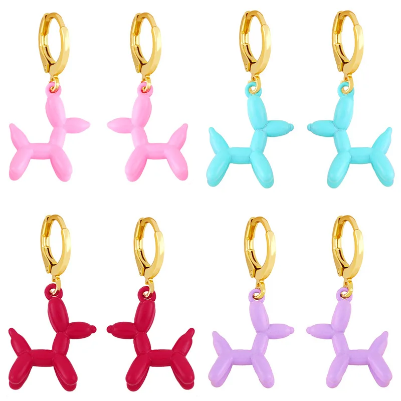 New Arrival Fashion Balloon Dogs Earrings Jewelry Brass Hoop Enamel Balloon Dog Earrings