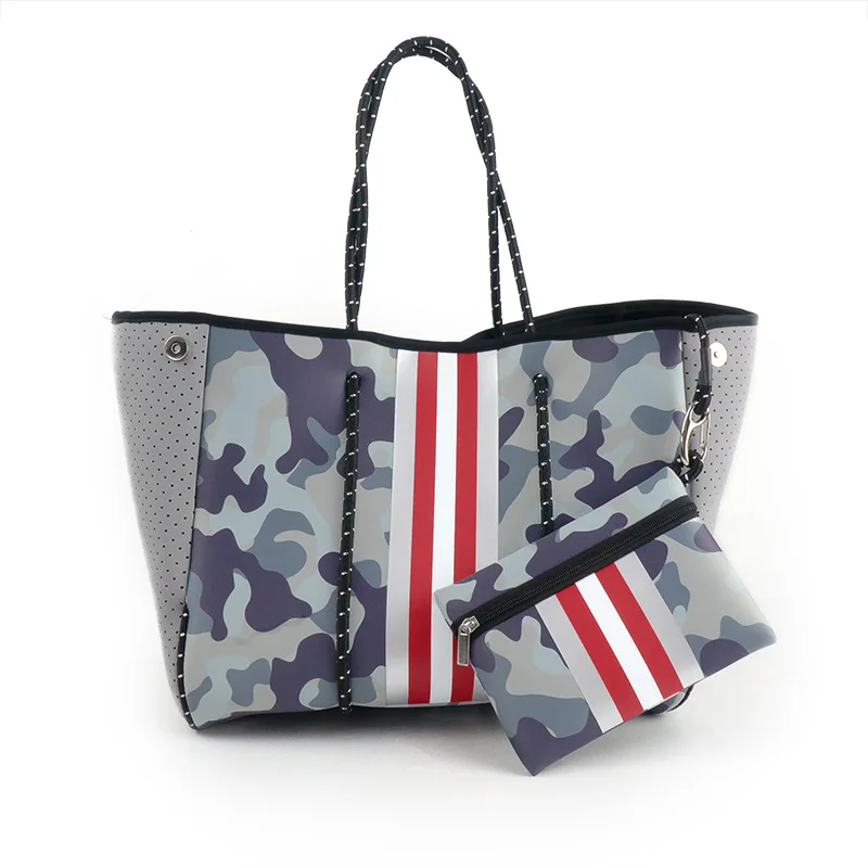 Wholesale Printed Neoprene Bag for Women Fashion Branded Beach Handbag Waterproof Neoprene Beach Tote Bag in Stock to Sell