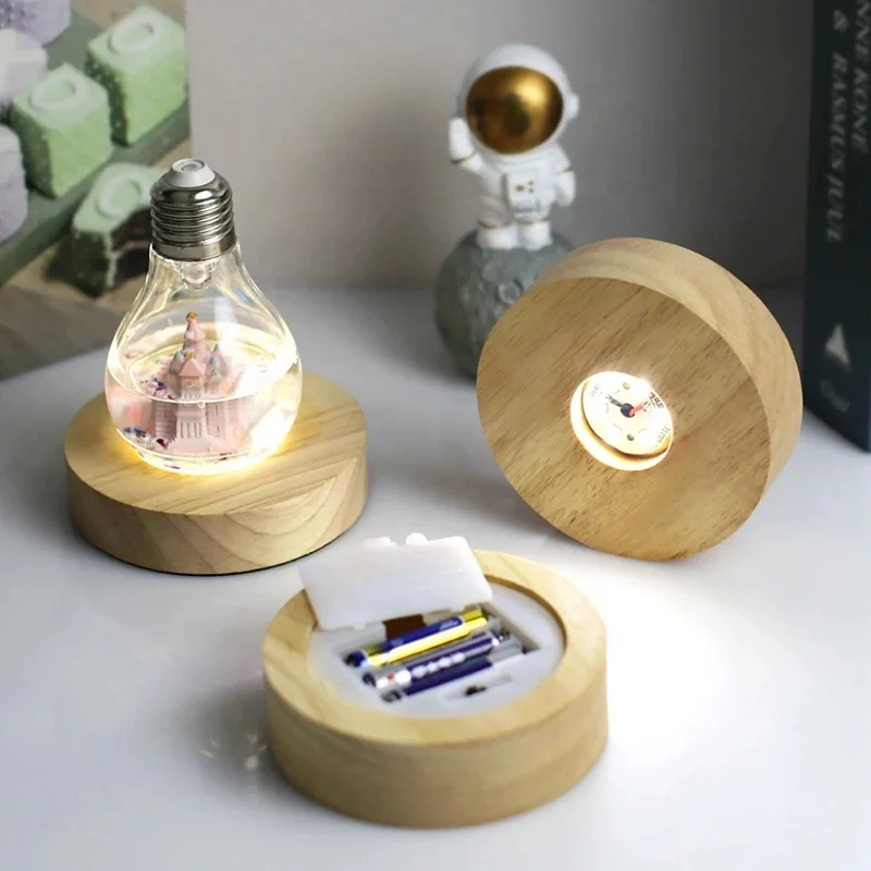 5mm Acrylic 3D Night Lights Wood Base Led Display Stand Holder Powered by AAA Batteries