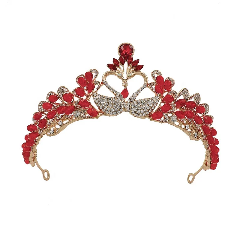 
American red handmade bride crown heart-shaped crystal princess crown hair band wedding accessories bridal 