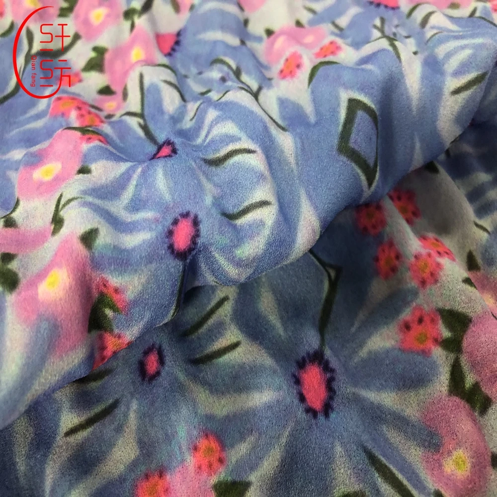 New arrival crinkle based with  digital print for women and girl garment for USA market digital print fabric polyester crepe