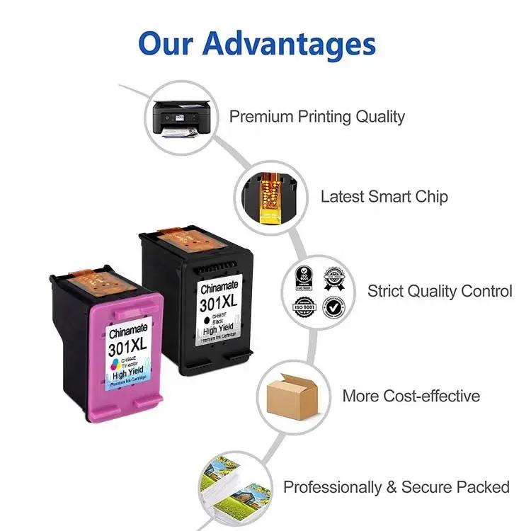 for HP Deskjet 1000 1010 3000 2050 1050 301 Printer Ink Cartridge 301XL Remanufactured Ink Cartridge