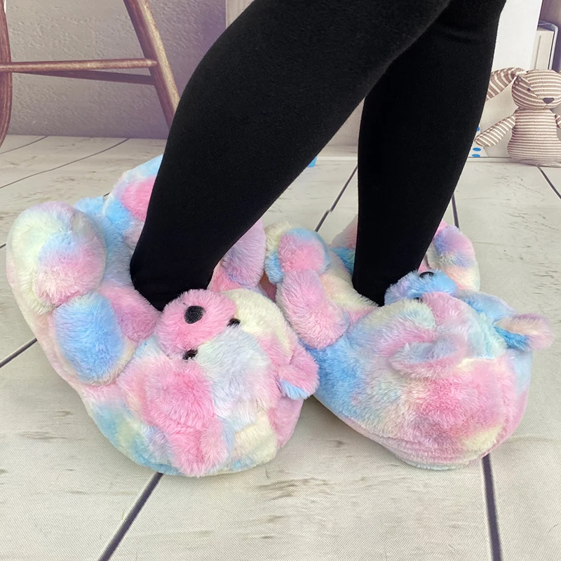 Teddy bear slippers 2022 US WAREHOUSE fuzzy teddy Wholesale Plush adult Slipper House Teddy Bear Slippers for Women Girls