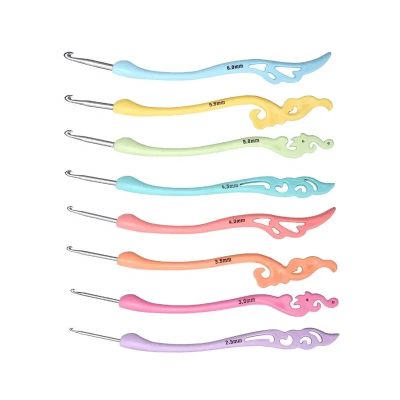 Colorful Plastic Handle Sewing Tools Weave Craft Yarn Aluminum Crochet Hook Smooth Ergonomic Knitting Needles Set
