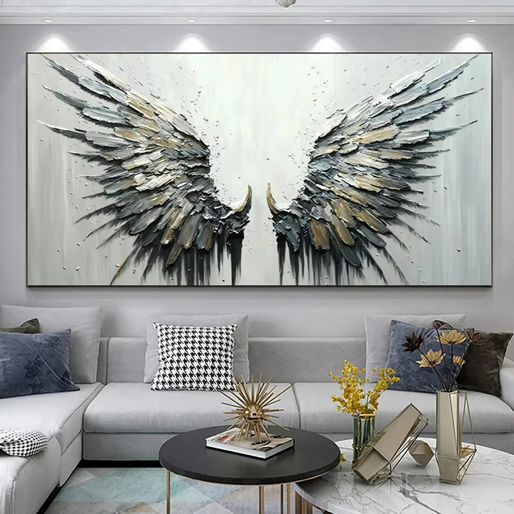 Modern Home Decor Abstract Angel Wings Posters Gold Gray Feather Canvas Prints Painting Bohemian Style Wall Art Mural