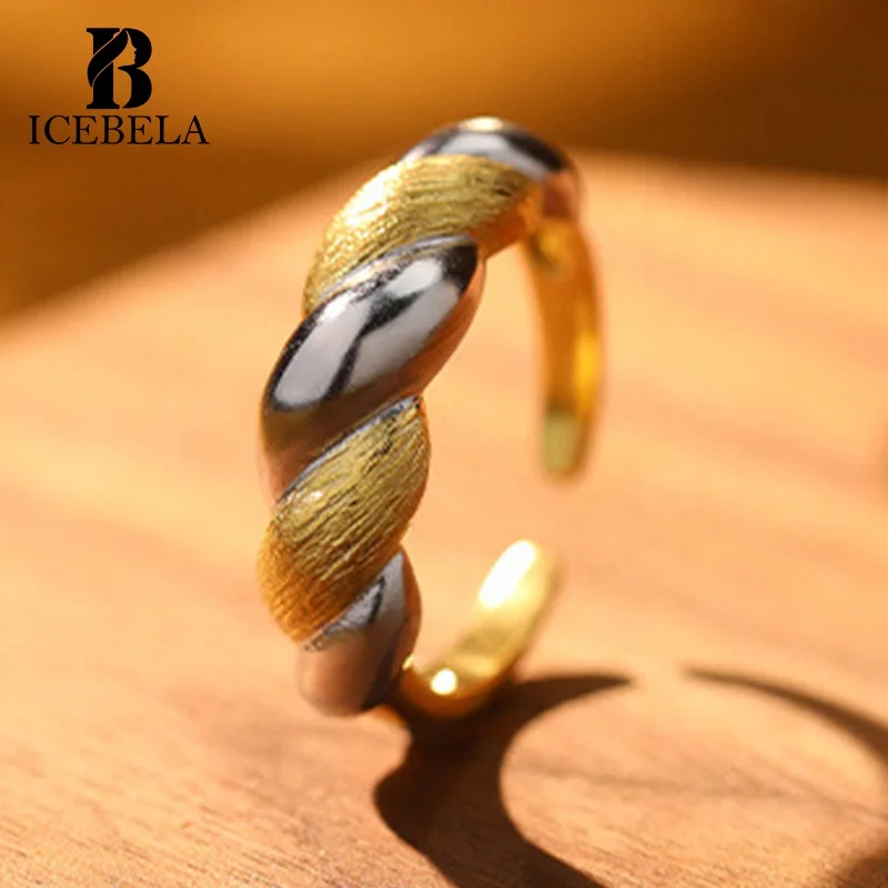 Italian Handmade Jewellery Women Korean Minimalist Braided Unique Ring 925 Silver 18k Gold Plated Two Tone Rings For Girls