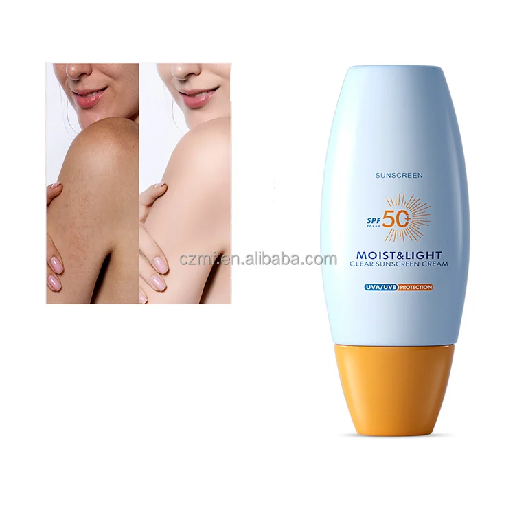 Private Label Face Skin Care Water Based Sunscreen SPF 50+ Lightweight Whitening UV Protection Physical Sunscreen Lotion Cream