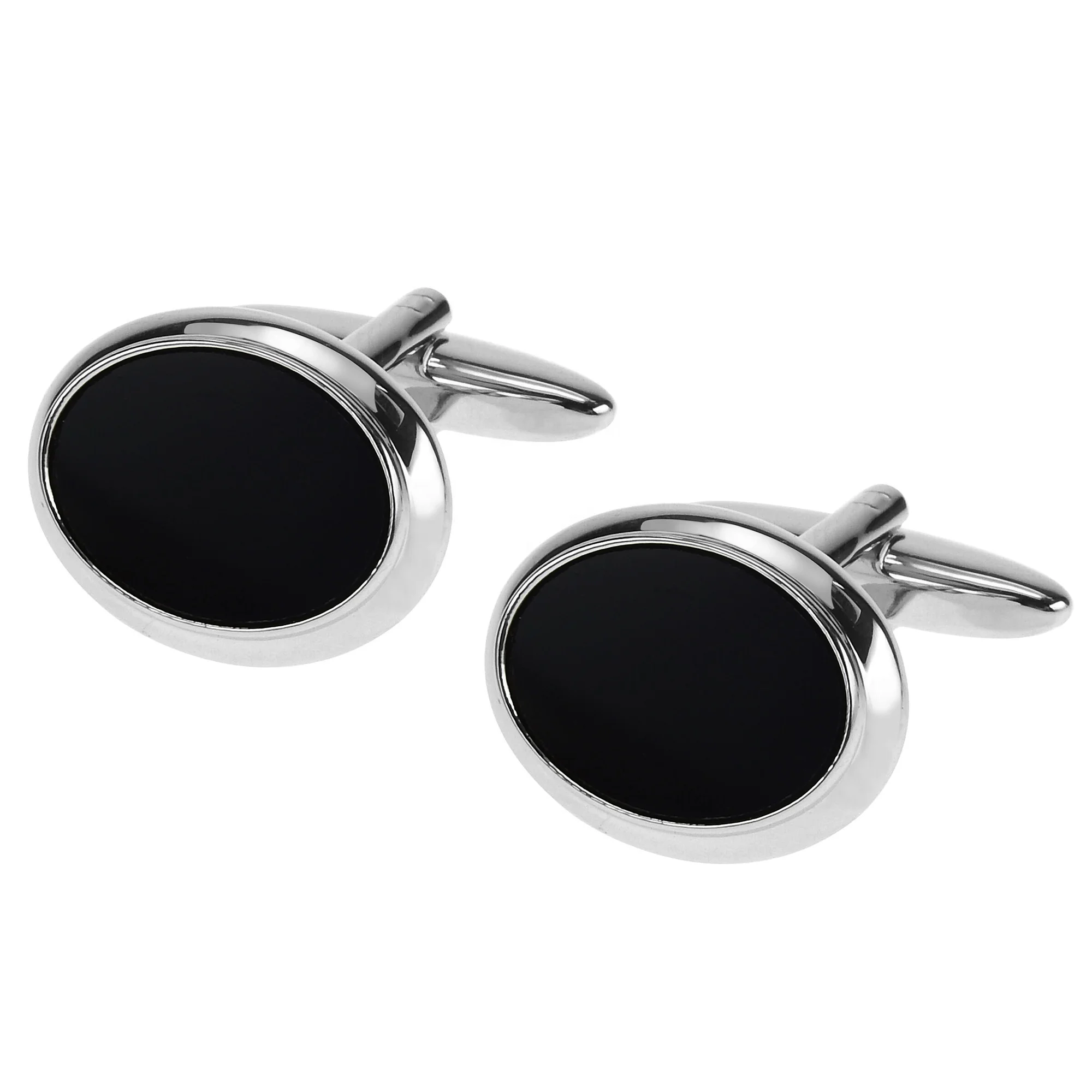 
Black Plastic Silver Oval Cufflinks Cuff Links Men 