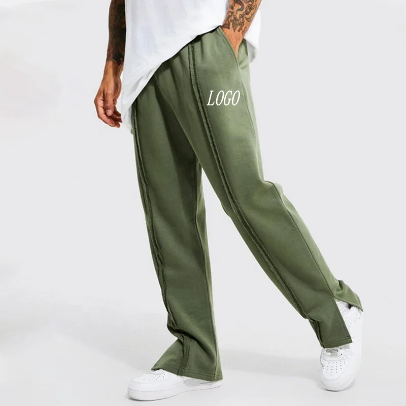 Quality Unique Design Plain Organic Cotton Stripe Custom Logo Thick Split Hem Breathable Streetwear Baggy Comfy Casual Jogger