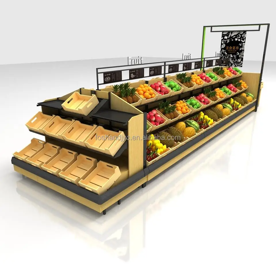 Supermarket desain wooden shelves store fruit display stand modern design vegetable racks shelf