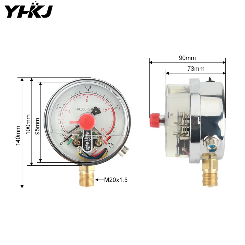 YNXC-100 shock-resistant magnetic-assisted electric contact pressure gauge 1.6MPa air pressure