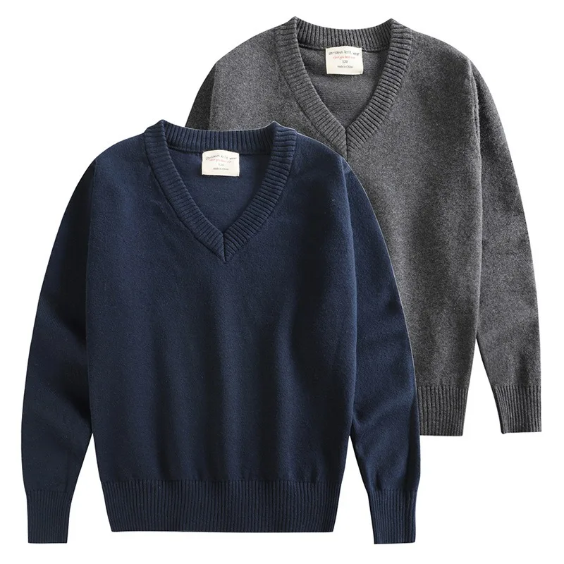 Customized Long Sleeve V-neck Kids School Uniforms Long Sleeved Pullover School Sweater Summer Tops School Uniforms for Children
