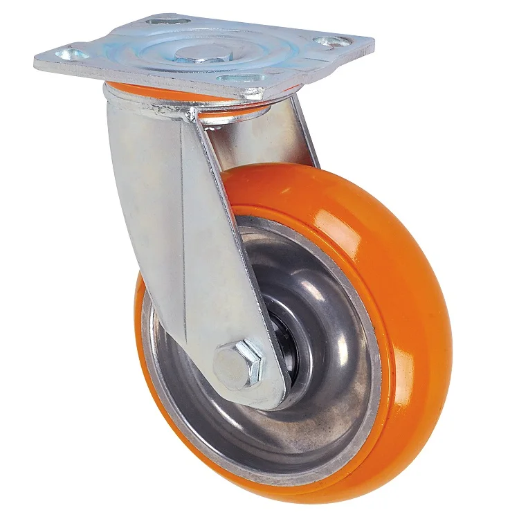 125mm Aluminum Core Orange PU Heavy Duty Trolley Wheel Cover