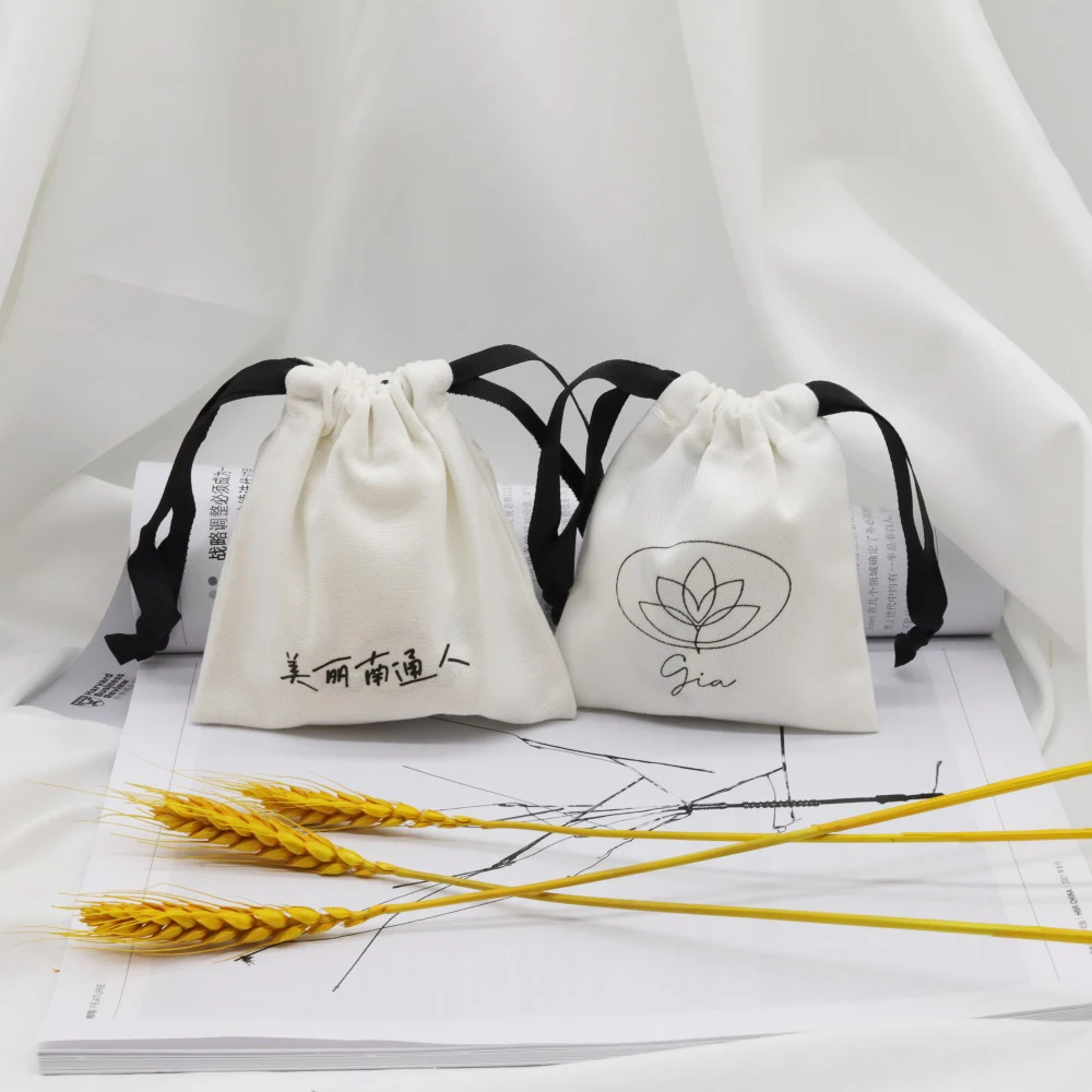 100 MOQ Recycle Linen Muslin 100% Cotton Drawstring Organic Packaging Promotional Gift Bags