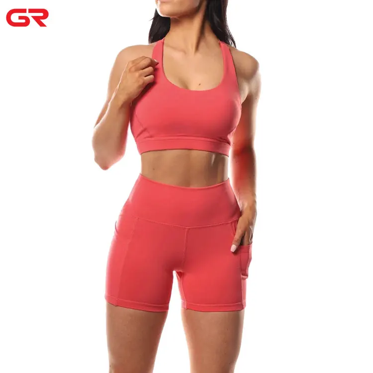 Breathable Recycled Nylon Spandex Yoga&Fitness Wear Custom Logo Printed Women Sports Bra And Short Set