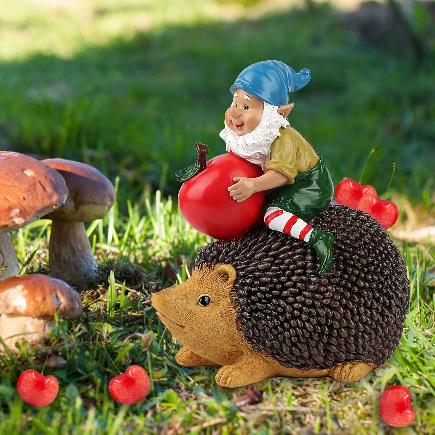 Art Elf Garden Gnome Statue Resin Hedgehog Figurine Outdoor Decorations for Patio Lawn Porch Yard Art