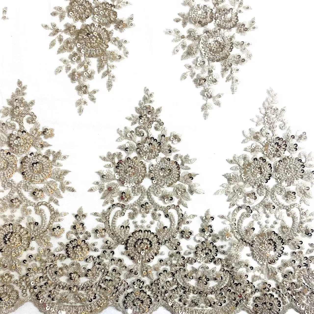 Hot sale 100% polyester tulle mesh luxury beaded lace fabric for women dress