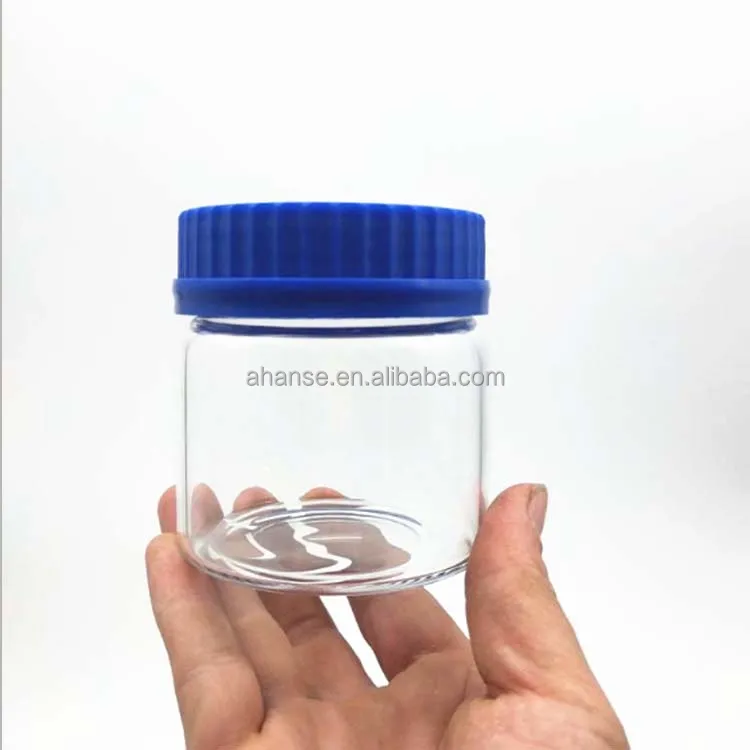 In stock 250g 500g High low temperature resistance High boron silicon glass bottle with blue screw cap for food packing reagent