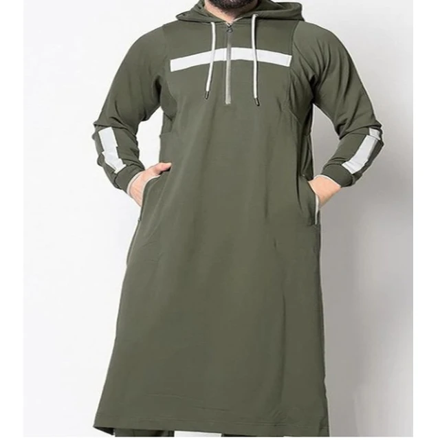 Hot sale thobe muslim with zipper and size pocket men thobe islamic